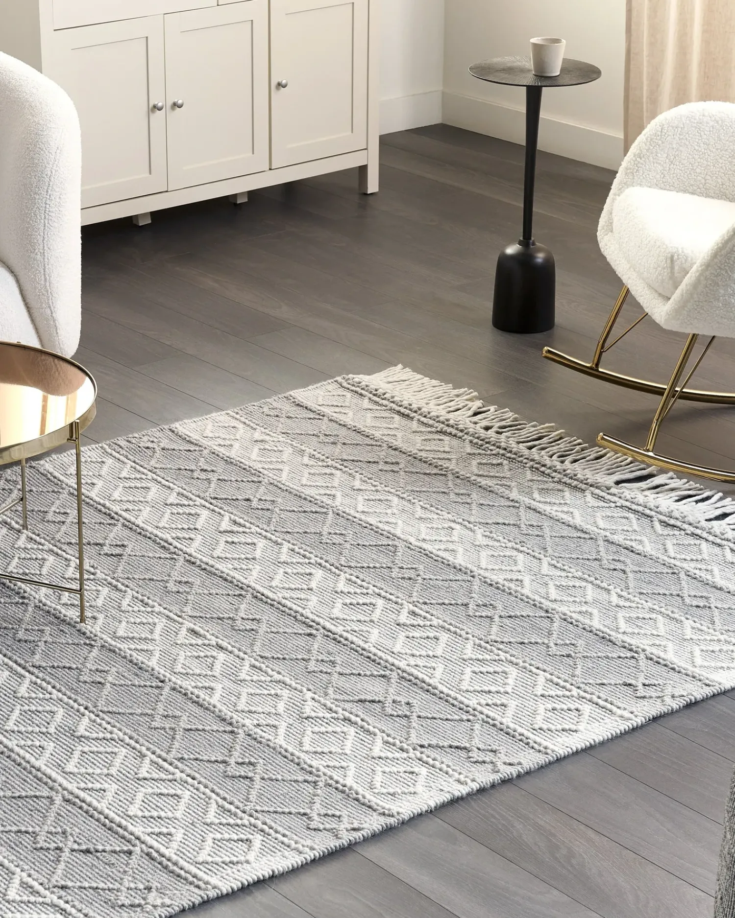 Online Beliani Tappeto TONYA Grigio 160 x 230 cm Lana Bianco Grigio