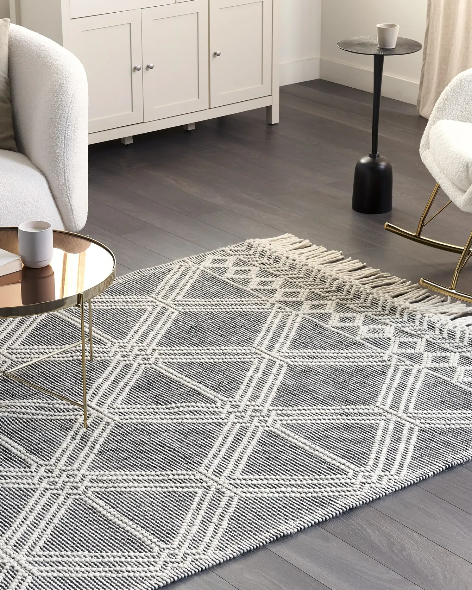 Discount Beliani Tappeto TOPRAKKALE Grigio 160 x 230 cm Lana Bianco Grigio