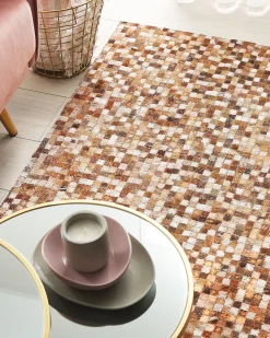 Outlet Beliani Tappeto TORUL Marrone Pelle naturale Beige Marrone