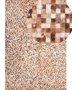 Hot Beliani Tappeto TORUL Marrone Pelle naturale Beige Marrone