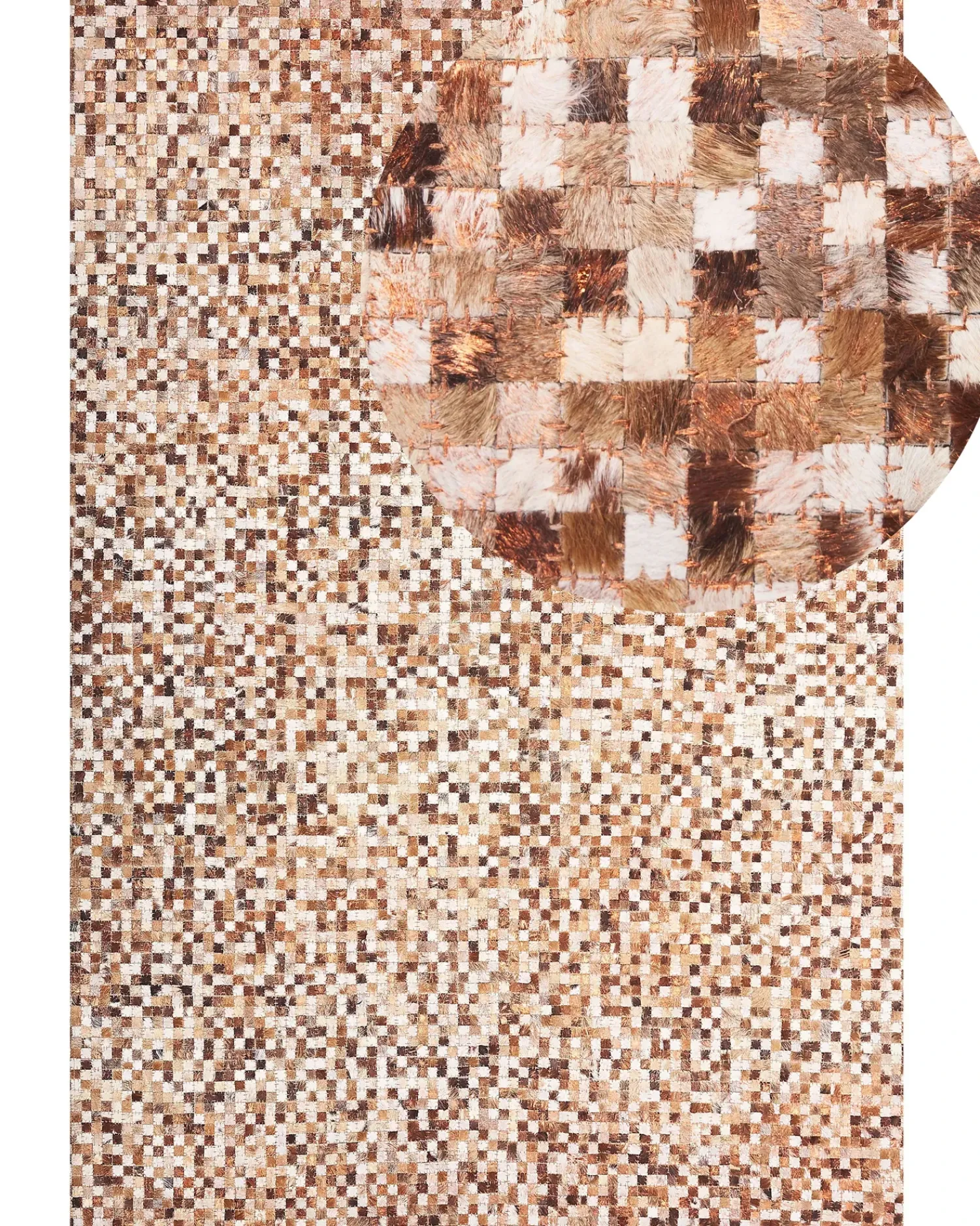 Hot Beliani Tappeto TORUL Marrone Pelle naturale Beige Marrone