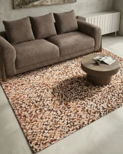 Hot Beliani Tappeto TORUL Marrone Pelle naturale Beige Marrone
