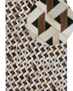 New Beliani Tappeto TUGLU Marrone Pelle naturale Marrone Grigio