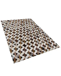 New Beliani Tappeto TUGLU Marrone Pelle naturale Marrone Grigio