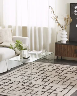 New Beliani Tappeto TURHAL Beige Cotone Beige Nero