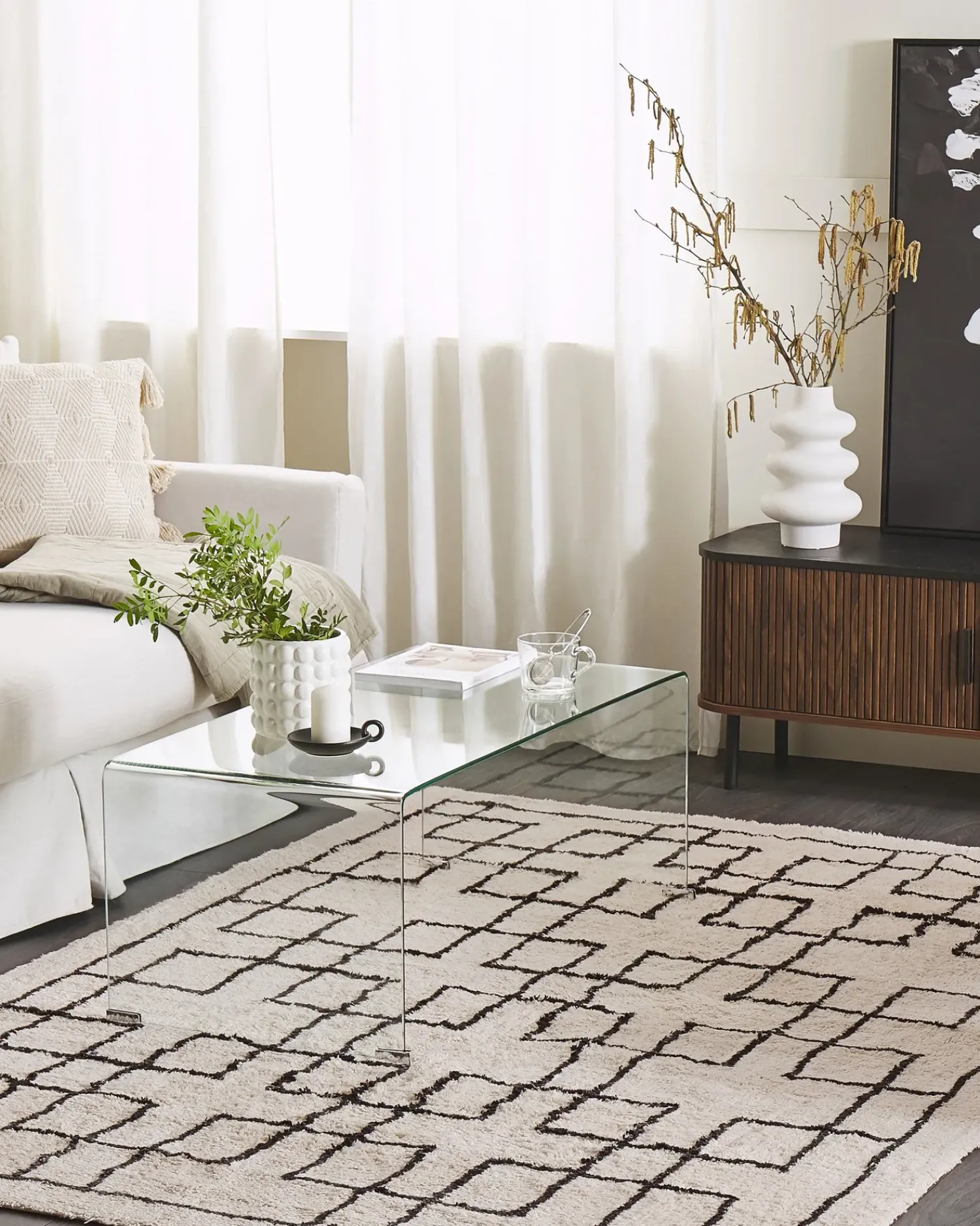 New Beliani Tappeto TURHAL Beige Cotone Beige Nero