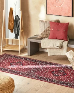 Discount Beliani Tappeto VADKADAM Rosso scuro 80 x 300 cm Bianco Rosso Nero