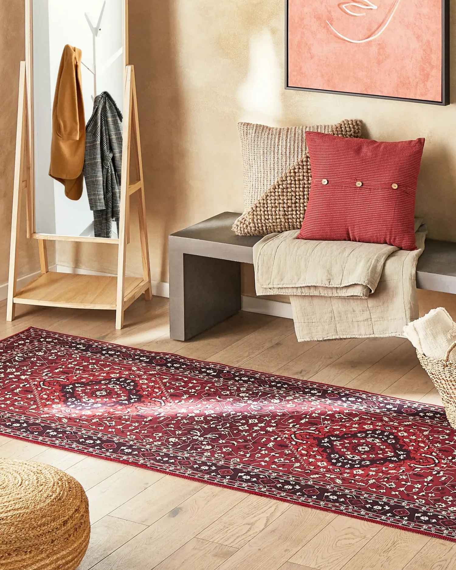 Discount Beliani Tappeto VADKADAM Rosso scuro 80 x 300 cm Bianco Rosso Nero