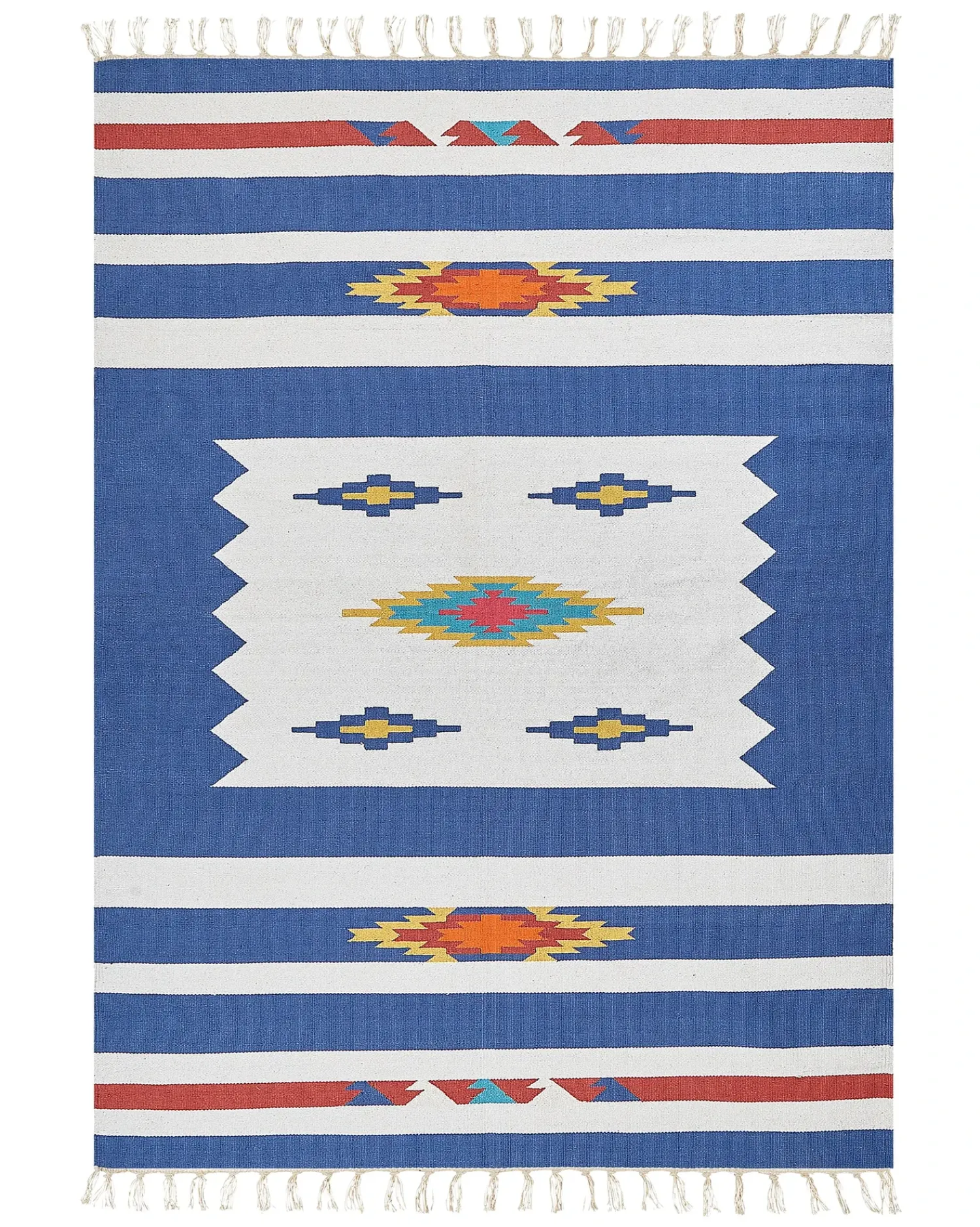 Beliani Tappeto VARSER Multicolore Cotone Kilim Bianco Blu Multicolore Rosso
