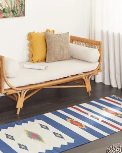 Hot Beliani Tappeto VARSER Multicolore Cotone Kilim Bianco Blu Multicolore Rosso