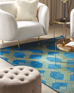 Outlet Beliani Tappeto VEKSE Blu Viscosa Oro Blu