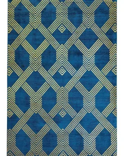 Outlet Beliani Tappeto VEKSE Blu Viscosa Oro Blu