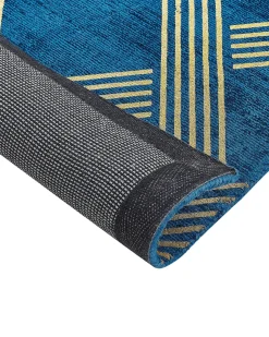 Outlet Beliani Tappeto VEKSE Blu Viscosa Oro Blu