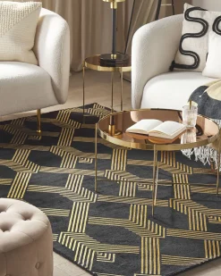 Hot Beliani Tappeto VEKSE Nero 160 x 230 cm Viscosa Oro Nero