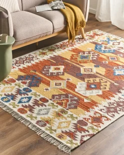 Online Beliani Tappeto VOSKETAP Multicolore 160 x 230 cm Lana Kilim Arancione Blu Marrone Multicolore