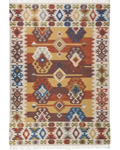 Online Beliani Tappeto VOSKETAP Multicolore 160 x 230 cm Lana Kilim Arancione Blu Marrone Multicolore
