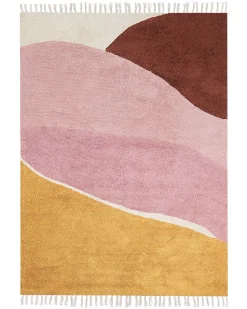 Online Beliani Tappeto XINALI Rosa 140 x 200 cm Cotone Beige Giallo Rosa Rosso