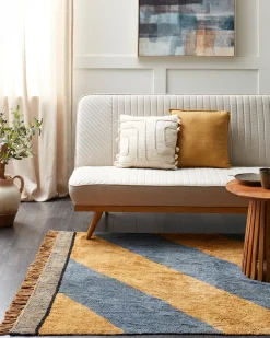 Discount Beliani Tappeto XULUF Blu 140 x 200 cm Cotone Blu Marrone