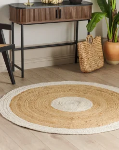 Discount Beliani Tappeto YAYALAR Bianco sporco ø 140 cm Iuta Beige Bianco