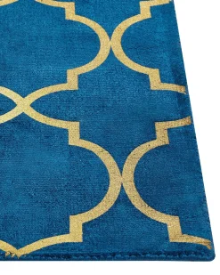 Clearance Beliani Tappeto YELKI Blu Viscosa Oro Blu