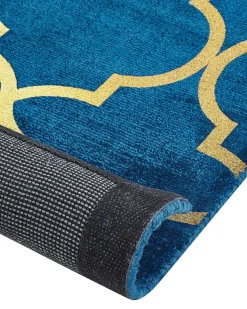 Clearance Beliani Tappeto YELKI Blu Viscosa Oro Blu