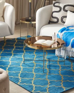 Clearance Beliani Tappeto YELKI Blu Viscosa Oro Blu
