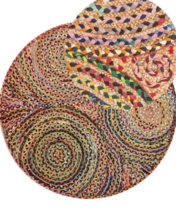 Outlet Beliani Tappeto YENICE Multicolore ø 140 cm Iuta Rosso Multicolore