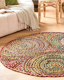 Outlet Beliani Tappeto YENICE Multicolore ø 140 cm Iuta Rosso Multicolore
