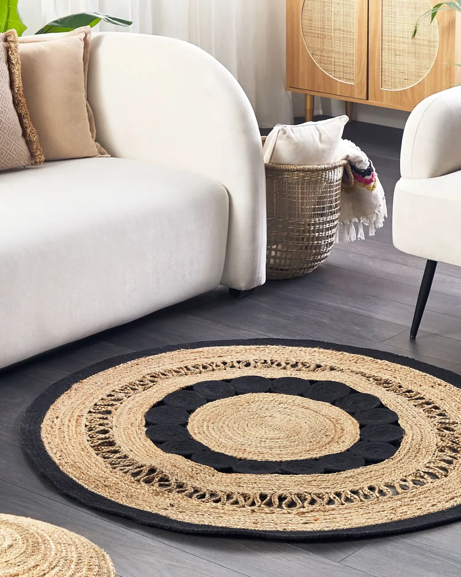 Sale Beliani Tappeto YOZGAT Beige ø 120 cm Iuta Beige Nero