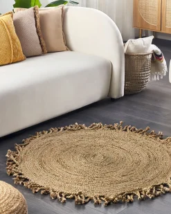 Outlet Beliani Tappeto ZONGULDAK ø 120 cm Iuta Beige