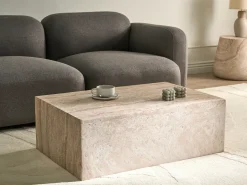 Discount Beliani Tavolino BIENTINO 46 cm 46 cm Effetto travertino Beige