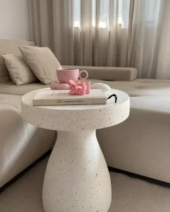 Beliani Tavolino BIVIERE 39 cm 39 cm Effetto terrazzo Terrazzo Bianco