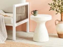 Beliani Tavolino BIVIERE 39 cm 39 cm Effetto terrazzo Terrazzo Bianco