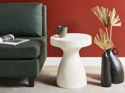 Beliani Tavolino BIVIERE 39 cm 39 cm Effetto terrazzo Terrazzo Bianco