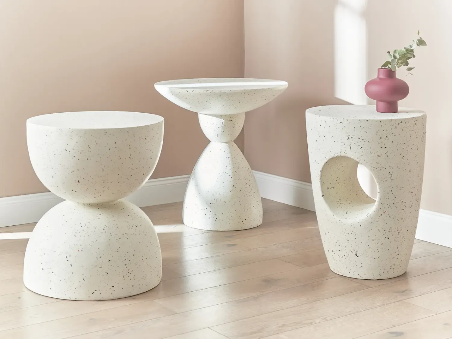 Online Beliani Tavolino CAORIA 40 cm 40 cm Effetto terrazzo Terrazzo Bianco