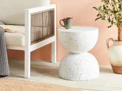 Beliani Tavolino CAORIA 40 cm 40 cm Effetto terrazzo Terrazzo Bianco Bianco Blu