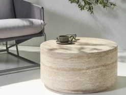 Discount Beliani Tavolino da caffè ASIERIO 70 cm 70 cm Effetto travertino Beige
