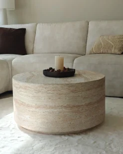 Discount Beliani Tavolino da caffè ASIERIO 70 cm 70 cm Effetto travertino Beige