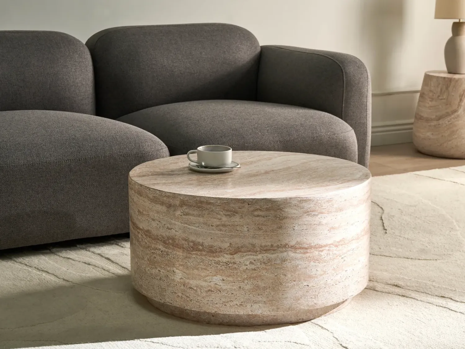 Discount Beliani Tavolino da caffè ASIERIO 70 cm 70 cm Effetto travertino Beige