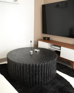 Sale Beliani Tavolino da caffè POZZA II 106 cm 106 cm Effetto terrazzo Terrazzo Nero