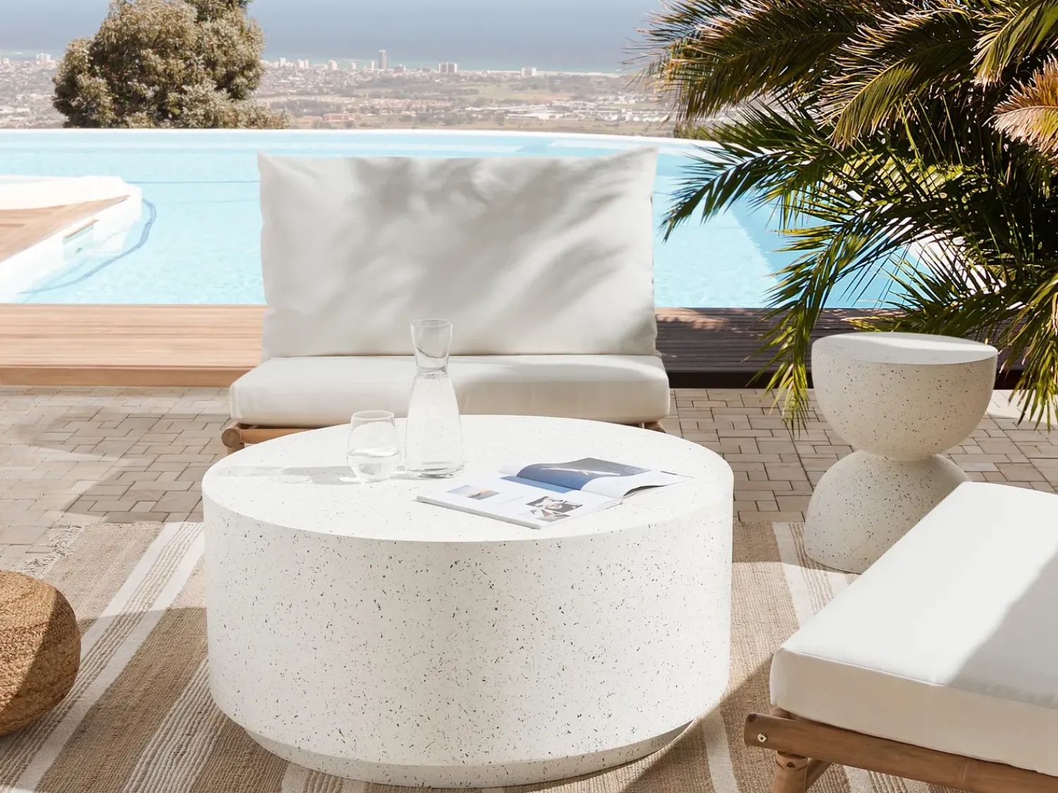 Discount Beliani Tavolino da caffè TREZZO 90 cm 90 cm Effetto terrazzo Terrazzo Bianco
