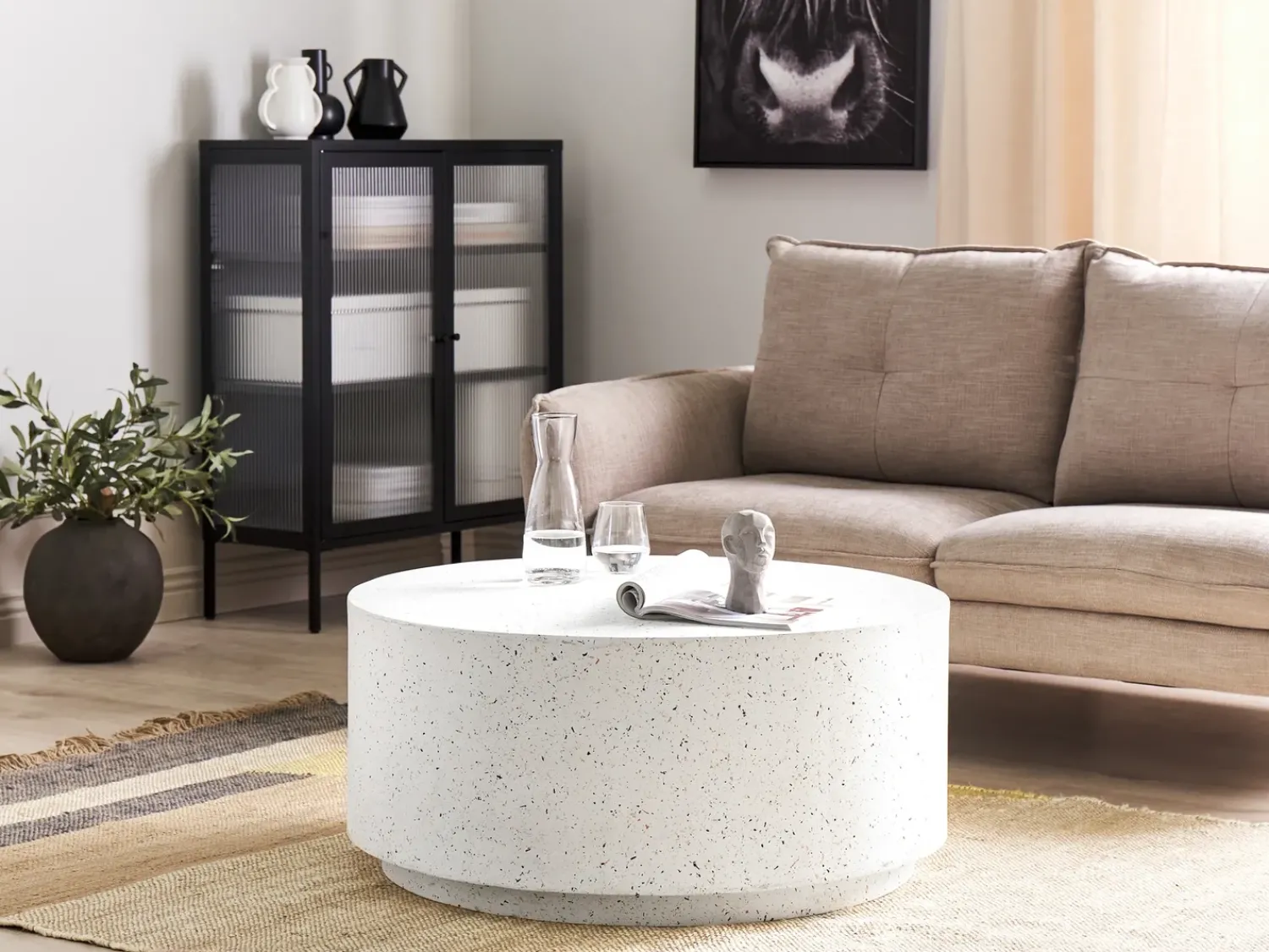 Discount Beliani Tavolino da caffè TREZZO 90 cm 90 cm Effetto terrazzo Terrazzo Bianco