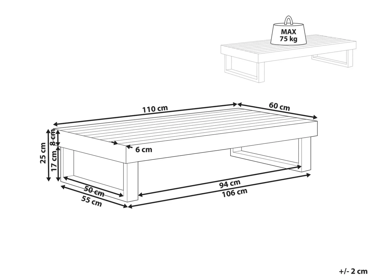 Outlet Beliani MARETTIMO 60 cm 110 cm Legno di acacia certificato Marrone