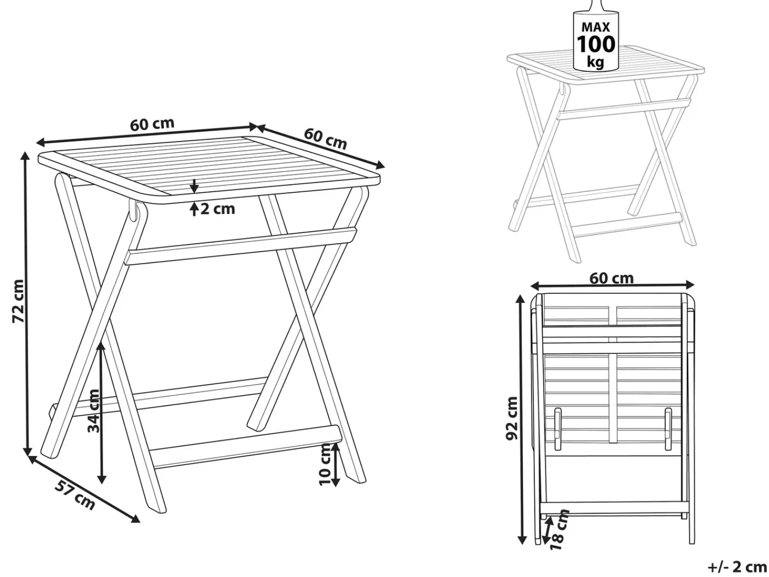 Best Beliani PARAGGI 60 cm 60 cm Legno di acacia certificato Marrone