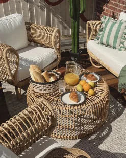 Best Beliani Tavolino da giardino RANDAZZO 85 cm 85 cm Rattan Marrone chiaro Beige Naturale