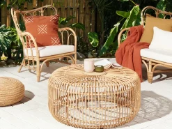 Best Beliani Tavolino da giardino RANDAZZO 85 cm 85 cm Rattan Marrone chiaro Beige Naturale