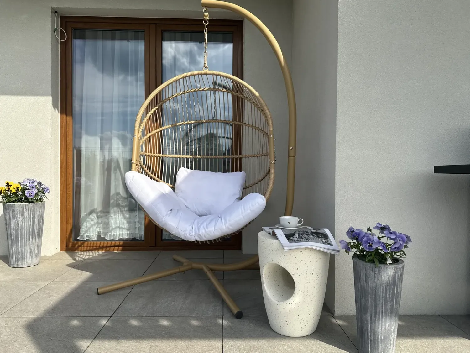 New Beliani Tavolino EDOLO 37 cm 37 cm Effetto terrazzo Terrazzo Bianco