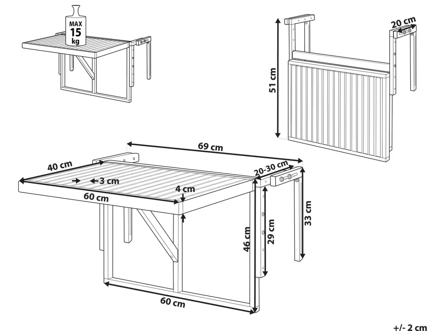 Beliani Tavolo da balcone UDINE 70 cm 69 cm Legno d'acacia Marrone