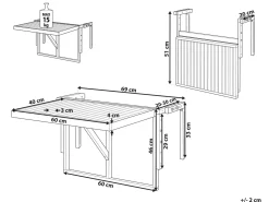 Hot Beliani Tavolo da balcone UDINE 70 cm 69 cm Legno d'acacia Marrone