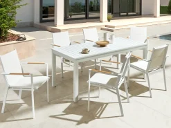 Best Beliani Tavolo da pranzo allungabile da giardino SKALOMA 180/240 cm 90 cm Metallo Bianco